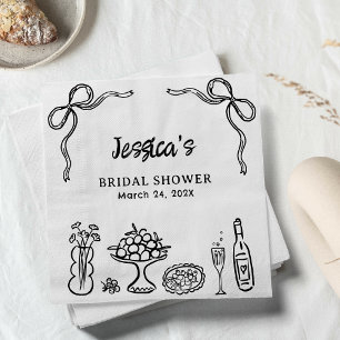 Whimsical zwart handgetekend bruiloftsfeest papier servet