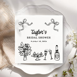 Whimsical zwart handgetekend bruiloftsshower papie servet