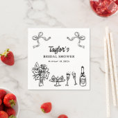 Whimsical zwart handgetekend bruiloftsshower papie servet (Insitu)