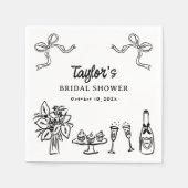 Whimsical zwart handgetekend bruiloftsshower papie servet (Voorkant)