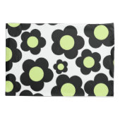 Whimsical Zwart & Lime Groen Bloemen Retro Cheerfu Kussensloop (Achterkant)