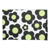 Whimsical Zwart & Lime Groen Bloemen Retro Cheerfu Kussensloop (Voorkant)