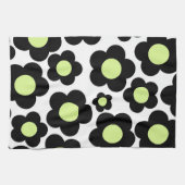 Whimsical Zwart & Lime Groen Bloemen Retro Cheerfu Theedoek (Horizontaal)