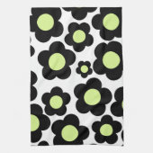Whimsical Zwart & Lime Groen Bloemen Retro Cheerfu Theedoek (Verticaal)