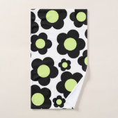 Whimsical Zwart & Lime Groen Bloemen Retro Vrolijk Bad Handdoek (Handdoek)