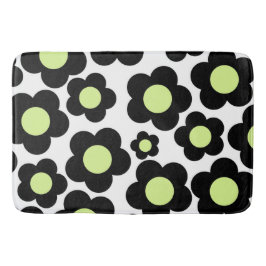 Whimsical Zwart & Lime Groen Bloemen Retro Vrolijk Badmat