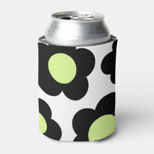 Whimsical Zwart & Lime Groen Bloemen Retro Vrolijk Blikjeskoeler