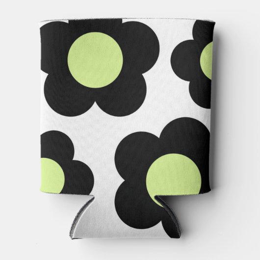 Whimsical Zwart & Lime Groen Bloemen Retro Vrolijk Blikjeskoeler (Voorkant)