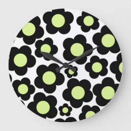 Whimsical Zwart & Lime Groen Bloemen Retro Vrolijk Grote Klok
