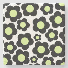 Whimsical Zwart & Lime Groen Bloemen Retro Vrolijk Stenen Onderzetter