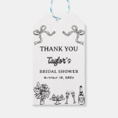 Whimsical Zwart met de Hand Getekende Bruids-Showe Cadeaulabel (Voorkant)