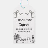 Whimsical Zwart met de Hand Getekende Bruids-Showe Cadeaulabel (Achterkant)