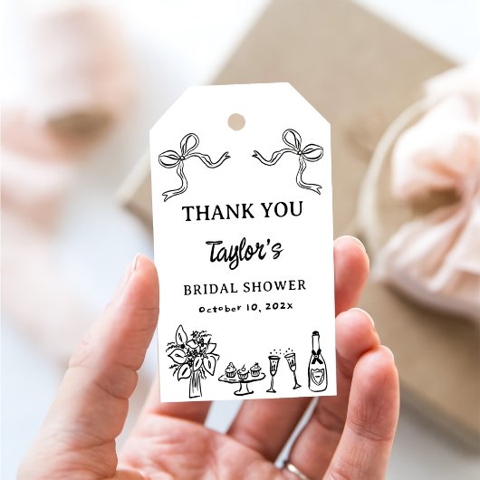 Whimsical Zwart met de Hand Getekende Bruids-Showe Cadeaulabel