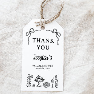 Whimsical Zwart met de Hand Getekende Bruidsdouche Cadeaulabel