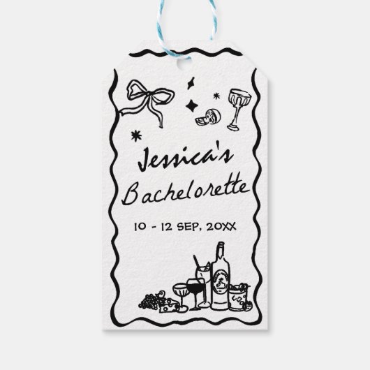 Whimsical zwart vrijgezellenfeest weekend cadeaulabel (Achterkant)