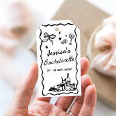 Whimsical zwart vrijgezellenfeest weekend cadeaulabel