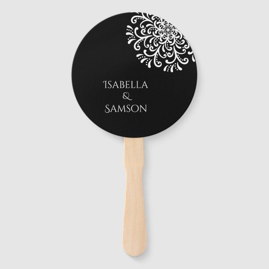 Whimsical Zwart-wit bloeien Handwaaier (Achterkant)