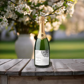 Whimsical Zwart-wit bloeien Sparkling Wijnetiket