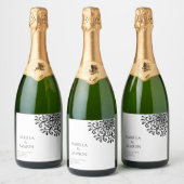 Whimsical Zwart-wit bloeien Sparkling Wijnetiket (Flessen)