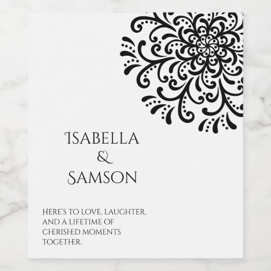 Whimsical Zwart-wit bloeien Wijn Etiket (Enkel label)