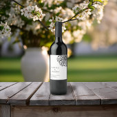 Whimsical Zwart-wit bloeien Wijn Etiket