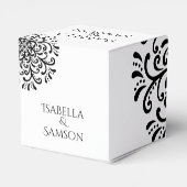 Whimsical Zwart-wit Bloeiende Bruiloft Bedankdoosjes (Achterkant)
