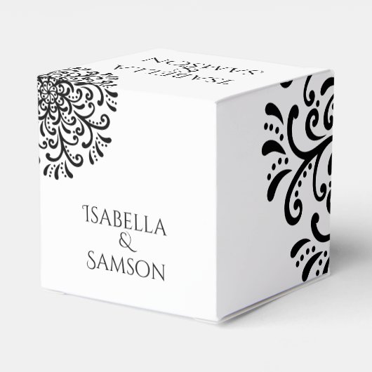 Whimsical Zwart-wit Bloeiende Bruiloft Bedankdoosjes (Achterkant)