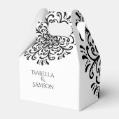 Whimsical Zwart-wit Bloeiende Bruiloft Bedankdoosjes (Achterkant)