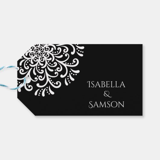 Whimsical Zwart-wit Bloeiende Bruiloft Cadeaulabel (Achterkant Horizontaal)
