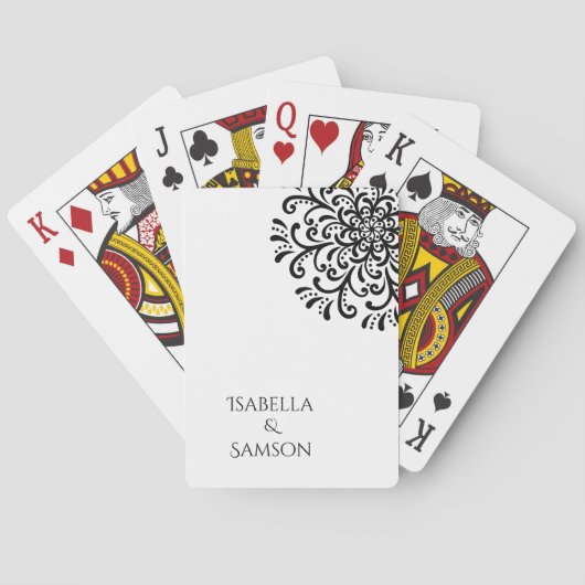 Whimsical Zwart-wit Bloeiende Bruiloft Pokerkaarten (Achterkant)