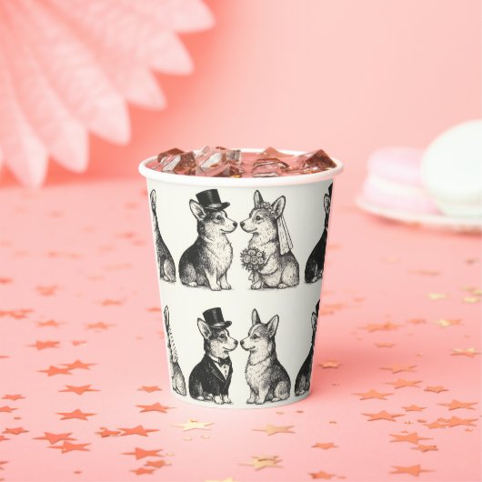 Whimsical Zwart & Wit Corgi Wedding Papieren Bekers (Insitu)
