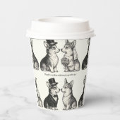 Whimsical Zwart & Wit Corgi Wedding Papieren Bekers (Achterkant)