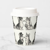Whimsical Zwart & Wit Corgi Wedding Papieren Bekers (Voorkant)