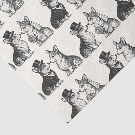 Whimsical Zwart & Wit  Corgi Wedding Tissuepapier (Detail)