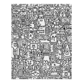 "Whimsical Zwart-wit Doodle Art Poster