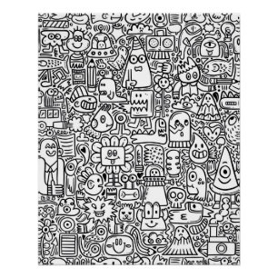 "Whimsical Zwart-wit Doodle Art Poster