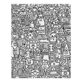 "Whimsical Zwart-wit Doodle Art Poster