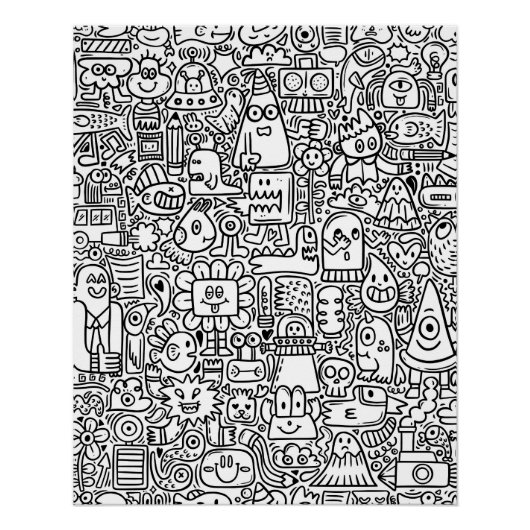 "Whimsical Zwart-wit Doodle Art Poster (Voorkant)