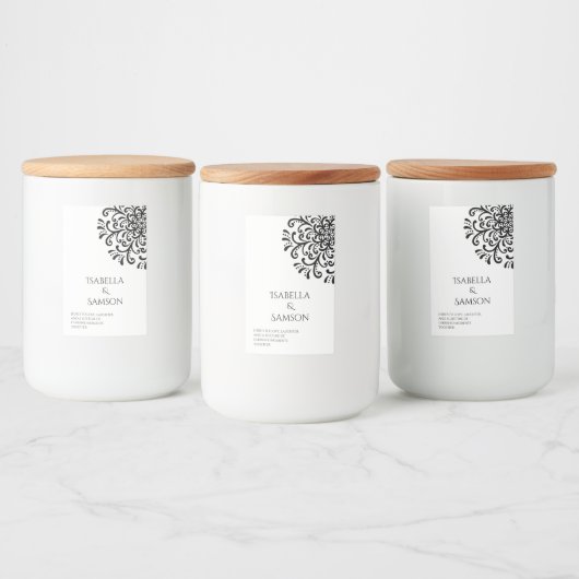 Whimsical Zwart-wit Flourish Candle Label Voedselcontainer Etiket (Flessen)