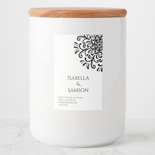 Whimsical Zwart-wit Flourish Candle Label Voedselcontainer Etiket (Voorkant)