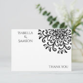 Whimsical Zwart-wit Flourish Dank je kaart (Staand voorkant)