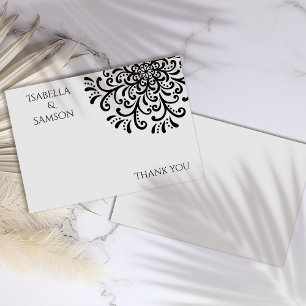 Whimsical Zwart-wit Flourish Dank je kaart