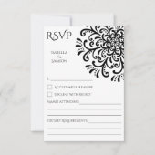 Whimsical Zwart-wit Flourish RSVP-kaart (Voorkant)