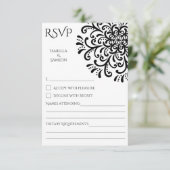 Whimsical Zwart-wit Flourish RSVP-kaart (Staand voorkant)