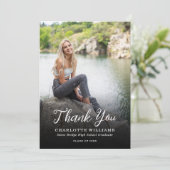 Whimsical Zwart Wit Foto Afstuderen Bedankkaart (Staand voorkant)