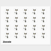 Whimsical Zwart Wit Gestreepte Kat Illustratie Ronde Sticker (Vel)