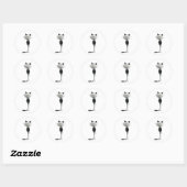 Whimsical Zwart Wit Grinning Cat Illustratie Ronde Sticker (Vel)