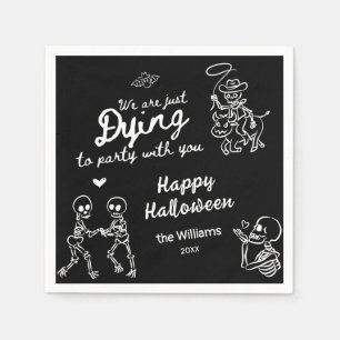 Whimsical Zwart Wit Hand getrokken Doodles Hallowe Servet