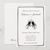 Whimsical zwart-wit Hand getrokken glazen bruiloft Kaart (Voorkant / Achterkant)