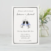 Whimsical zwart-wit Hand getrokken glazen bruiloft Kaart (Staand voorkant)